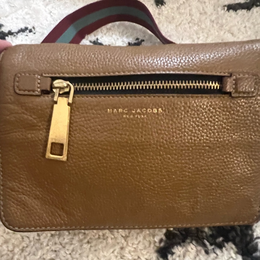 Marc Jacobs Tan Leather Gotham Bag with Maroon and Green Crossbody Strap